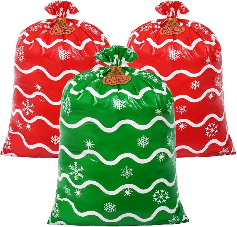 Sofier 3pcs Large Christmas Gift Bags, 36"x44" Holiday Gift Wrap Jumbo Christmas Sacks for Gifts Giant Presents Big Xmas Plastic Bags (waves) - Image 1